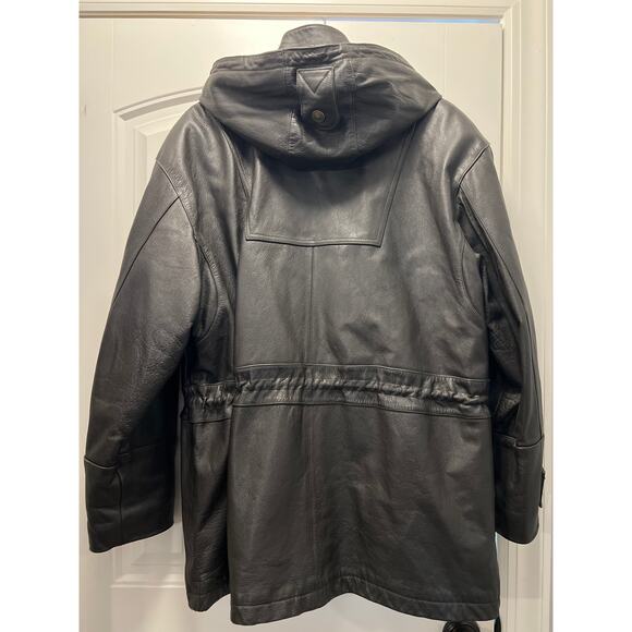 Urban Cowboy Men's Full Zip Snap Front Lined Leather Hooded Jacket Size XL Black - Picture 4 of 6